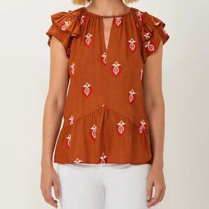 ECRU Copper Brown Embroidered Top SIZE SMALL